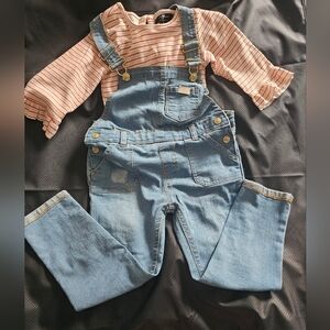 7 FOR ALL MANKIND NEW Kids Denim Overalls with Striped Top SZ 4T